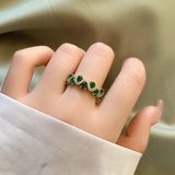 Calira třpytivý smaragdový otevřený prsten | Zlatý
